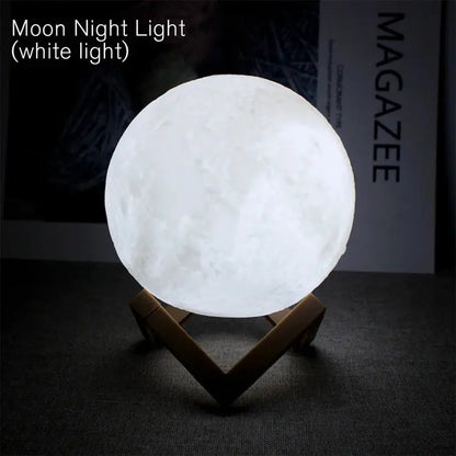 GLOBGRIP Book Light LED Moon Galaxy Night Light glowing with white light on wooden stand