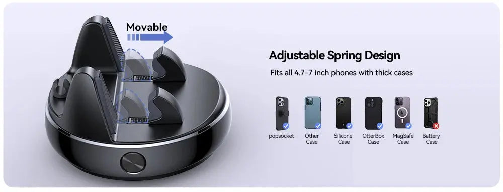 GLOBGRIP 360 degree phone holder with adjustable spring design fits 4.7 to 7 inch phones with thick cases