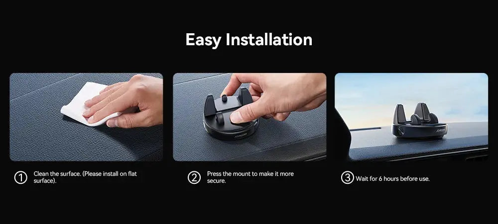 Step-by-step easy installation guide for GLOBGRIP 360 degree phone holder on flat surface