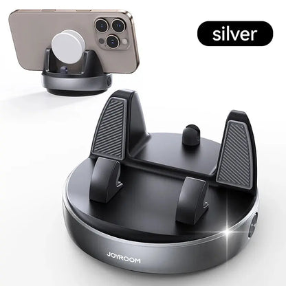 GLOBGRIP silver 360 degree phone holder with adjustable grips and circular base for secure phone placement