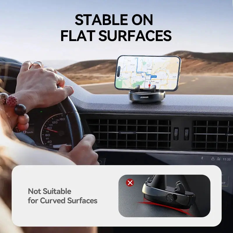 GLOBGRIP 360 degree phone holder mounted stable on car dashboard flat surface with navigation screen