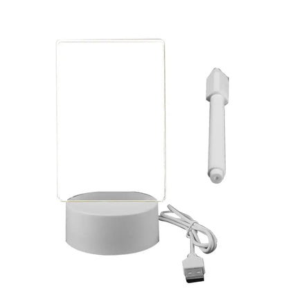 GLOBGRIP writeable LED desk lamp with clear acrylic panel, white base, USB cable, and white marker