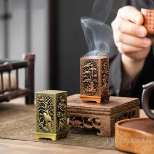 【YY26】Square Vertical Incense Burner Small Alloy Incense Holder Indoor Aromatherapy Home Ornament Chinese Plum Inense Burners
