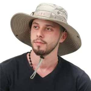 Men Bucket Hat Outdoor Uv Protection Wide Brim Panama Safari Hunting Hiking Hat Mesh Fisherman Hat Beach Sunscreen Cap